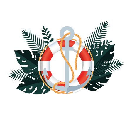 summer frame with tropical leafs and float lifeguard vector illustration designのイラスト素材