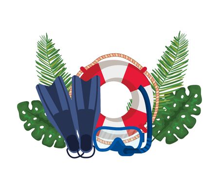 float lifeguard with leafs palm and diving equipment vector illustration designのイラスト素材