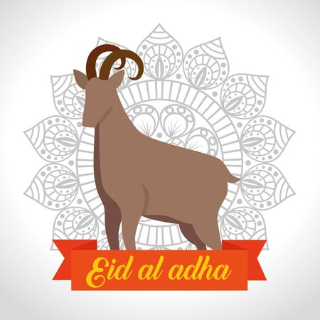 deer sacrifice animal with mandala flower and ribbon to eid al adha, vector illustrationのイラスト素材