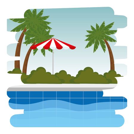 pool with umbrella scene icon vector illustration designのイラスト素材