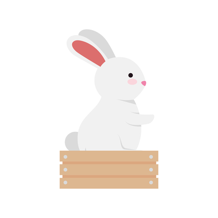 cute and little rabbit in wooden box character vector illustration designのイラスト素材