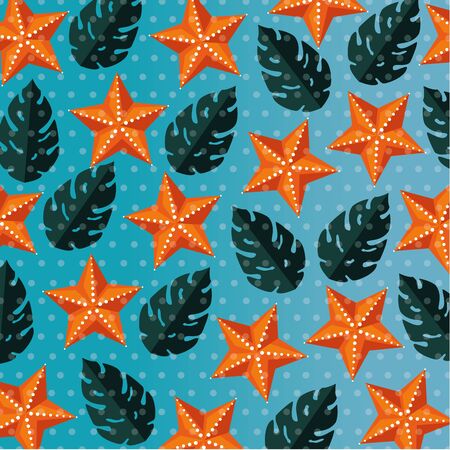 tropical leaves plants with exotic starfish to summer time vector illustrationのイラスト素材