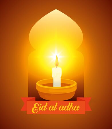 candle with ribbon traditional decoration design to eid al adha, vector illustrationのイラスト素材