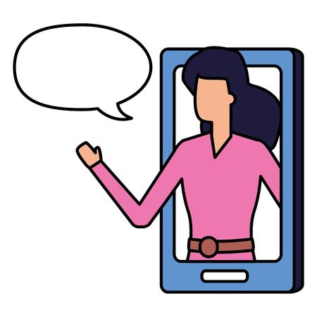 smartphone woman internet talking bubble vector illustrationのイラスト素材