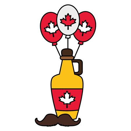 syrup bottle mustache and balloons happy canada day vector illustrationのイラスト素材