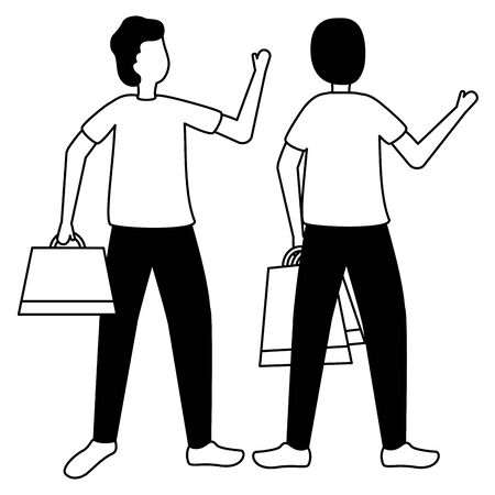 two men with shopping bags commerce vector illustrationのイラスト素材