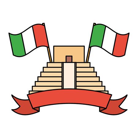 mexican pyramid with flags frame vector illustration designのイラスト素材