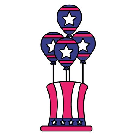 top hat and balloons american happy independence day vector illustrationのイラスト素材