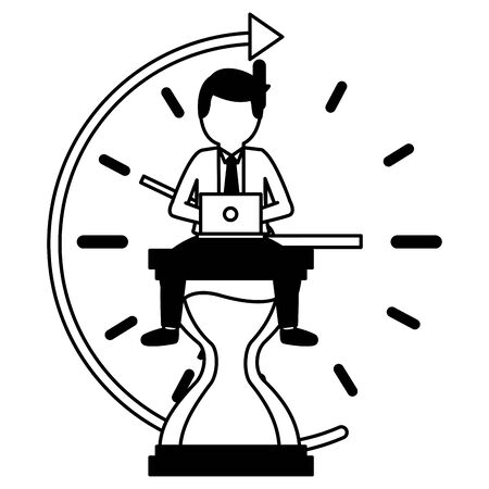 elegant young businessman with hourglass and arrow vector illustration designのイラスト素材