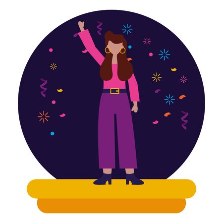 celebrating woman character party confetti vector illustrationのイラスト素材