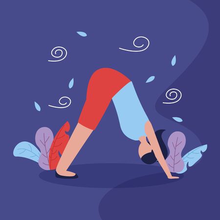 yoga outdoor plants nature woman flexing body vector illustrationのイラスト素材