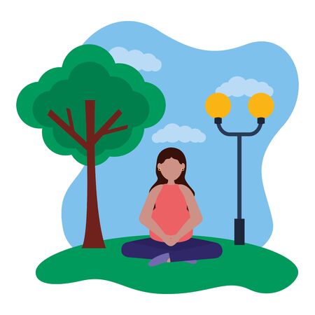 woman pregnancy belly and maternity in the park vector illustrationのイラスト素材