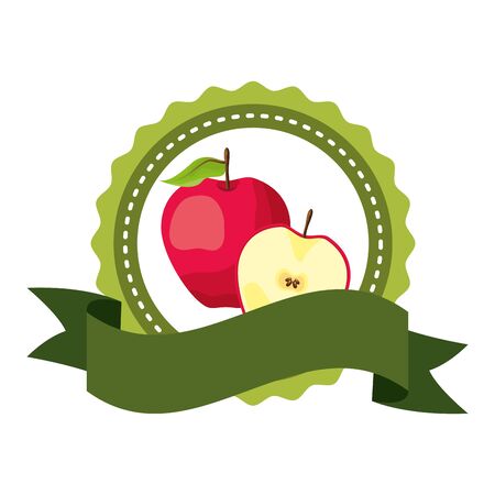 apple tropical fruits badge ribbon vector illustrationのイラスト素材