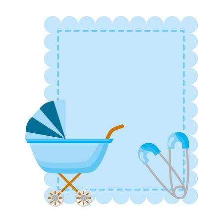 pram boy decoration baby shower card vector illustrationのイラスト素材