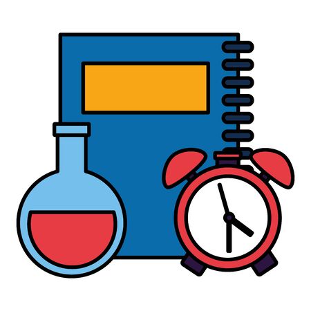 book chemistry flask and clock back to school vector illustrationのイラスト素材