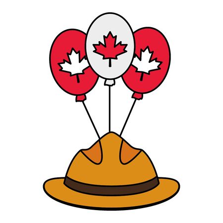 hat and balloons maple leaf happy canada day vector illustrationのイラスト素材