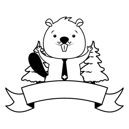 beaver happy canada day badge ribbon vector illustrationのイラスト素材