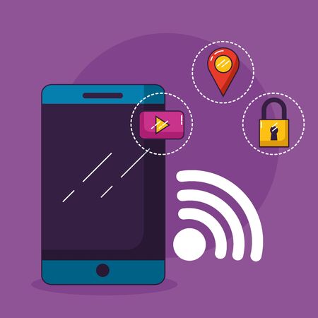 smartphone security navigation wifi free connection vector illustrationのイラスト素材