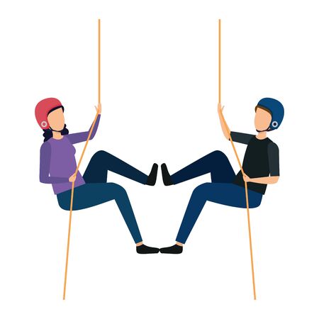 young couple climbing with ropes characters vector illustration designのイラスト素材