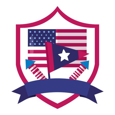 flag and rockets fireworks american independence day label vector illustrationのイラスト素材