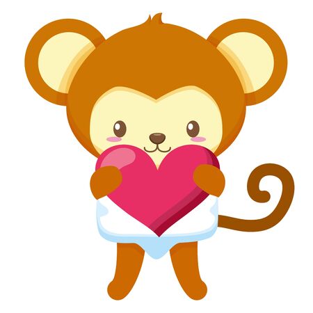cute little monkey with heart baby character vector illustration designのイラスト素材