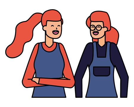 two women characters portrait on white background vector illustrationのイラスト素材