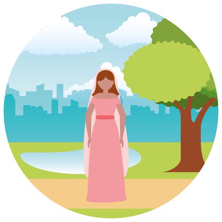 wedding day bride in the outdoors vector illustrationのイラスト素材