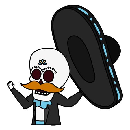 mexican skull mariachi character vector illustration designのイラスト素材