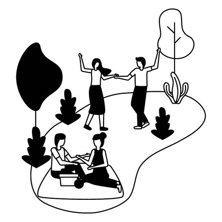 couples romantic love together outdoors flat design vector illustrationのイラスト素材