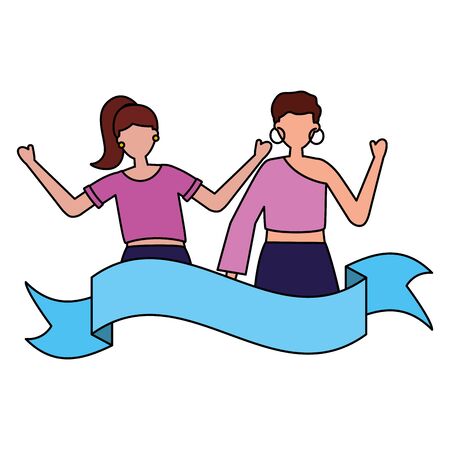 celebrating women happy young ribbon vector illustrationのイラスト素材