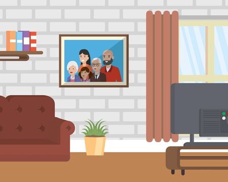 living room with family picture television couch vector illustrationのイラスト素材