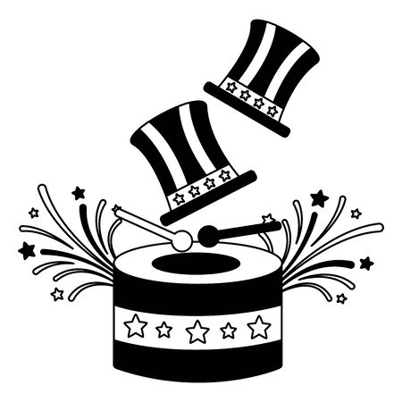 drum and top hats american happy independence day vector illustrationのイラスト素材