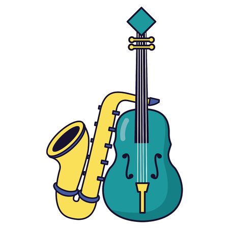 saxophone and fiddle festival music poster vector illustrationのイラスト素材
