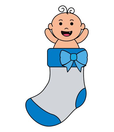 cute little baby boy in sock vector illustration designのイラスト素材