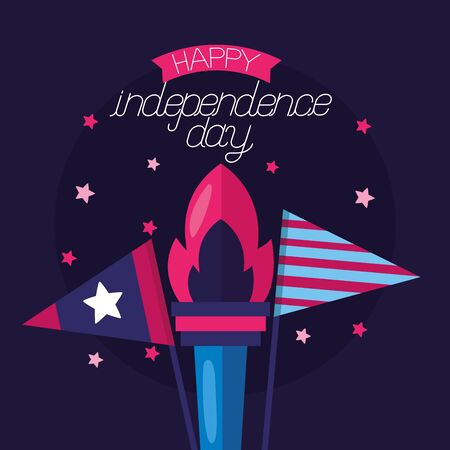 flag and torch american happy independence day vector illustrationのイラスト素材