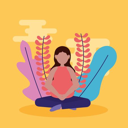 woman pregnancy belly and maternity scene flat vector illustrationのイラスト素材