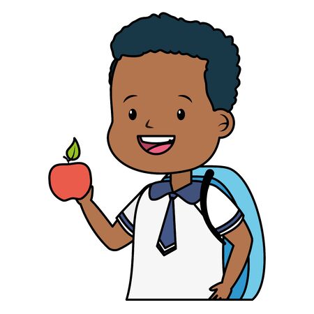 boy student with backpack and apple back to school vector illustrationのイラスト素材