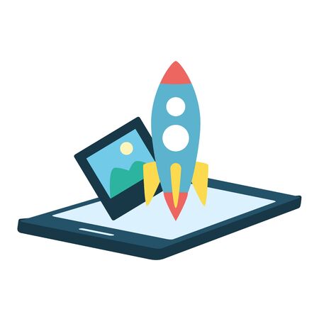 smartphone rocket and photo send email vector illustrationのイラスト素材