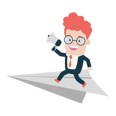 businessman marketing speaker paper plane send email vector illustrationのイラスト素材