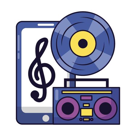 smartphone vinyl boombox stereo festival music vector illustrationのイラスト素材