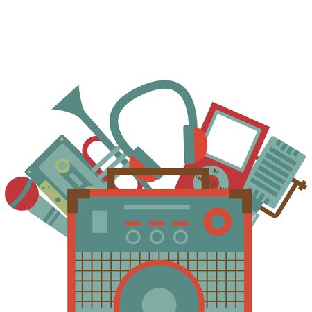 sound amplifier microphone trumpet cassette headphone festival music vector illustrationのイラスト素材