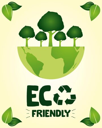 eco friendly planet wit trees leaves take care the environment vector illustrationのイラスト素材