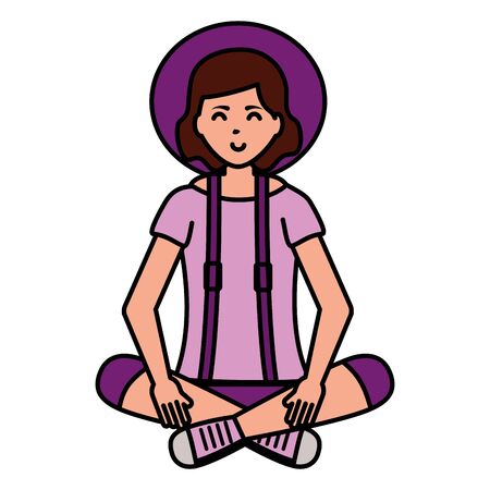 happy young woman sitting character on white background vector illustrationのイラスト素材