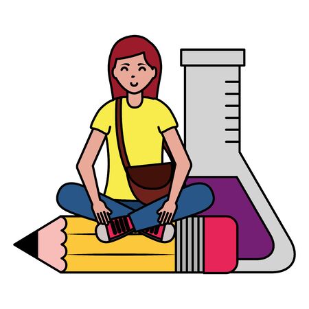 happy young woman school test tube pencil vector illustrationのイラスト素材