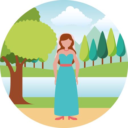 wedding day bride in the outdoors vector illustrationのイラスト素材