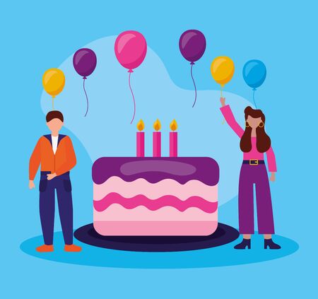 happy birthday cake balloons celebration day vector illustrationのイラスト素材