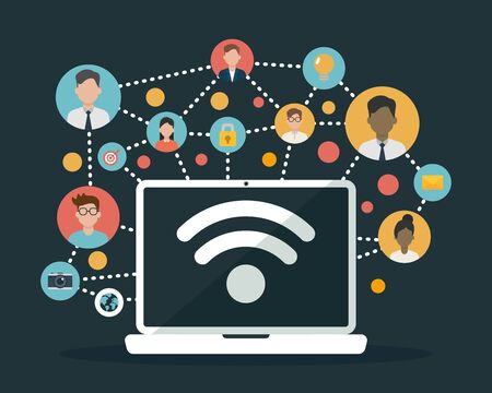 social network media people laptop connection web vector illustrationのイラスト素材