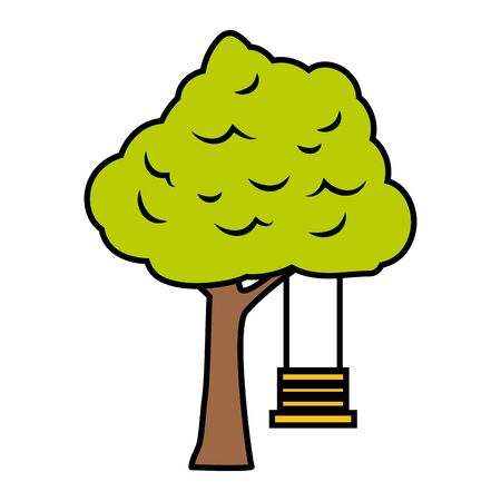 tree with swing on white background vector illustrationのイラスト素材