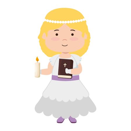 little girl with holy bible first communion character vector illustration designのイラスト素材