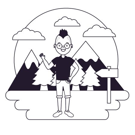 man camping forest vacations mountians vector illustrationのイラスト素材